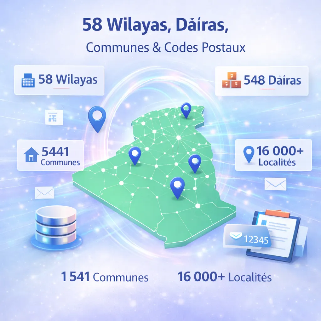 58 Wilayas, Daïras, Communes, Localités Et Codes Postaux – Algérie (19.0, Odoo Communautaire)